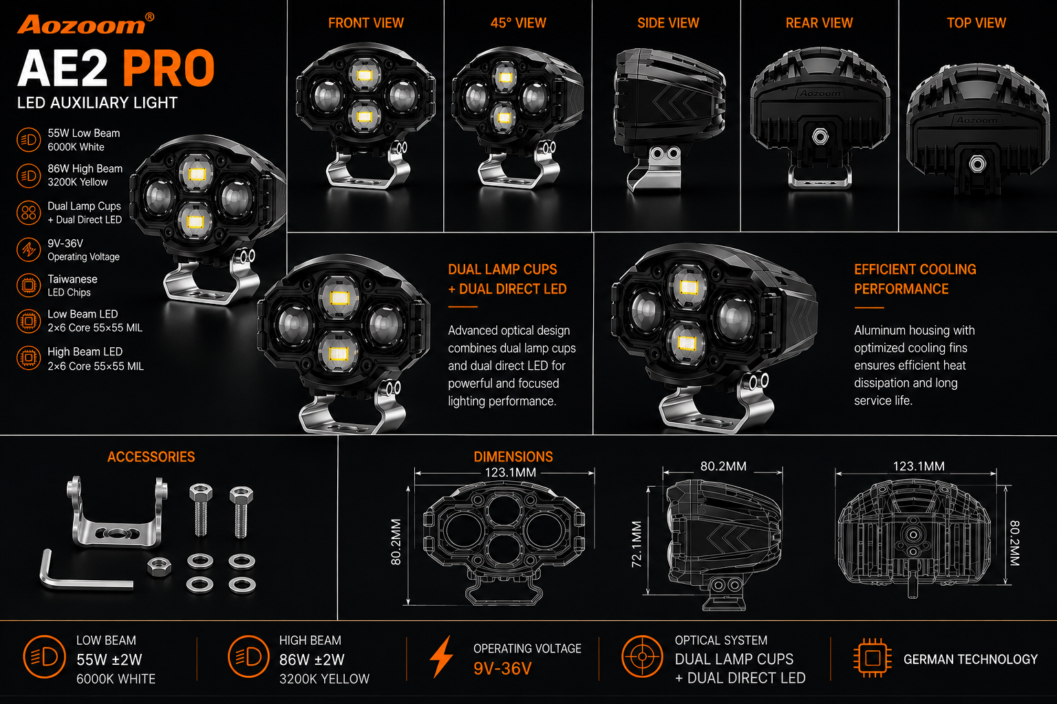 AOZOOM AE4 PRO LED EXTRA LIGHTS
